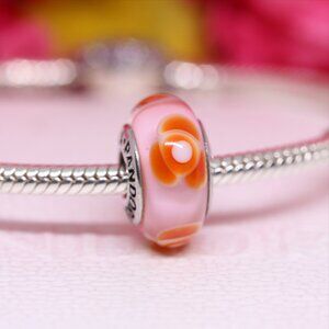 Pandora Flowers for You Red Murano Charm 790647 Sterling Silver Retired Bead